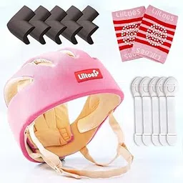 Baby Safety Products Combo | LILTOES Baby Head Protector + Edge Guard + Cabinet Lock + Kneepad for Safety of Kids 6M to 3 Years | Baby Safety Helmet with Corner Guard Protection (Pink+Corner+Cabinet+Kneepad)-picture-35