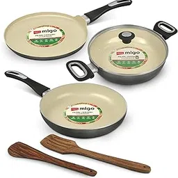Impex Ceramic Cookware Set | 6 Pc Induction Base Non Stick Cookware Set | Kadai Pan With Lid, Fry Pan, Tawa Pan and 2 Spatulas | Free From PTFE, PFOA and Heavy Metals| 100% Non Toxic | 2 Year Warranty-picture-10