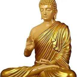 SWABA HANDICRAFTS Fibreglass 2 Feet Buddha Statue for Home Decor Big Size Idols Living Room Door Entrance Decoration Items Decorative Showpiece, Decor Items for home and office (2 Feet Cream & Golden) image 1