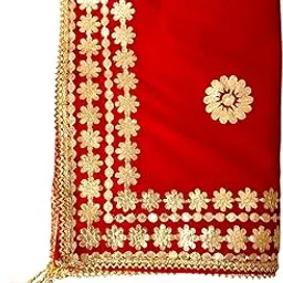 abhikart Velvet Embroidered Gotapatti Dupatta Striped Pattern Fancy Ritual Work - Use as Chunni Shawl or Dupatta, All Season Length 2.25m Width 70cm-picture-20