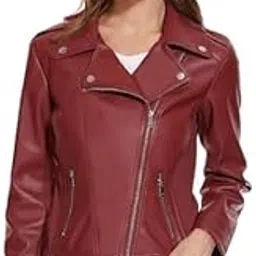 Leather Standard Length Jacket For Women Biker, (Black,Brown,Pink,Maroon)-picture-12