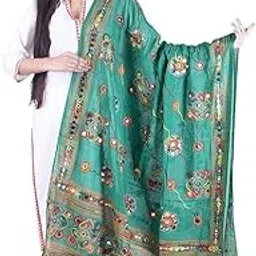 Women’s Embroidered Phulkari Dupatta – Traditional Chiffon Folk Work, Mirror & Thread Detailing, Indian Ethnic Shawl for Festival, Wedding & Rajasthani Wear-picture-15