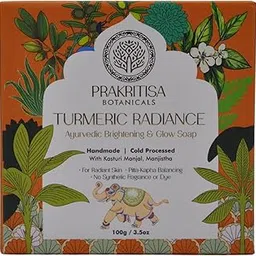 Turmeric Radiance Soap, Ayurvedic Skin Brightening, 100g, Wild Turmeric (Kasturi Manjal) & Manjistha with Orange & Sandalwood Essential Oils, All Skin Types, Natural Handmade-image-1