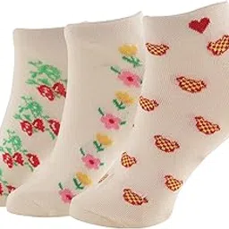 clothable Socks for Women, Fancy Ankle Length, Unique Combo, Free Size, Cream Color with Cute Prints - Pair of 3-picture-21