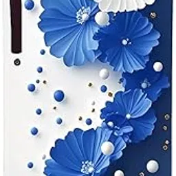 3D Blue White Flower Design Fridge Sticker (24x48) inch, Self Adhesive Wallpaper, Waterproof | Removable Sticker Decorative for Fridge.-picture-19