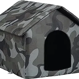 Cat Houses for Outdoor Cats Outdoor Houses for Feral Cats House with Weatherproof Canvas Roof Stray Shelter (Medium cat Houses, Green cat House)-picture-24