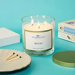 TFP Luxury 3-Wick Scented Ocean Candle Premium Wax - Organic Fragrance of Ocean Candles - Premium Glass Jar with Cotton Wick - Essential Aroma Oils for Home Decor & Luxury Gift - up to 28 Hours-picture-23