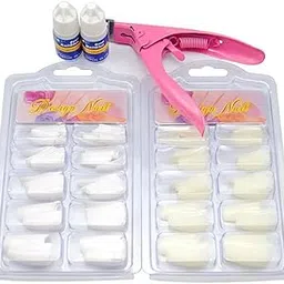 RECTYO GALLERY 100Pcs Natural False Nails 100pcs White False Nails Nail Glue Cutter Clipper Acrylic Art Manicure Kits Nail Tools image 1