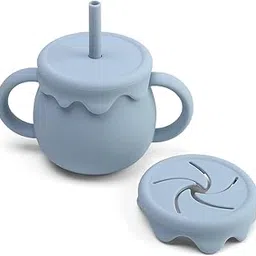 Onomie 2-in-1 Silicone Baby Cups with Straw & Snack Cup Lid, Spill Proof Sippy Cups, Toddler Training Cup for Ages 12 M+ (Blue)-picture-50