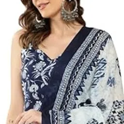 Women’s Cotton Printed Kurta Pant Set with Dupatta | Sleeveless Ethnic Suit Set Color Blue_-picture-30