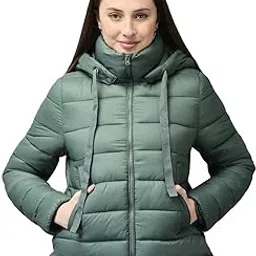 woodland Women’s Green Nylon – Water-Resistant Winter for Women with Hood, Full Sleeve Regular Fit Lightweight Wear-picture-28