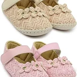 neska moda Set Of 2 Pair Baby Girls Hook & Loop Synthetic Leather Belly Sandal/Booties For 6 To 12 Months-BT1893andBT1894 image 1