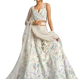 zeel clothing Women's Sequins Embroidered Work Soft Net Lehenga Choli With Dupatta (6020-White-Women-Lehenga-Choli-Latest; Free size) (White)-picture-21
