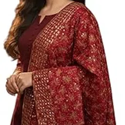 Traditional Maroon Phulkari Dupatta with Gold Embroidery, Punjabi Ethnic Wear-picture-36