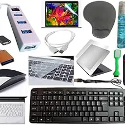 Anjo 14 in 1 Combo of Wired Keyboard, Wireless Mouse, Mouse Pad Wrist Support, Hub 2.0, 3in1Cleaner, OTG Micro&C, Extension, LED, Laptop Trackpad & Lid Lamination, 14.6 inch Key&Screen Guard & Sleeve-picture-22