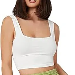 Women's Wardrobe Essential Square Neck Sleeveless Knit Rib Tank Crop Top CT-04 (X-Small, White)-picture-30
