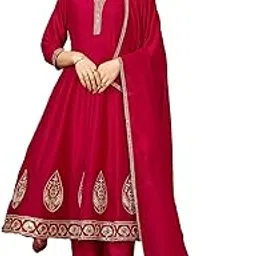 fabzoo Women's Embroidered Anarkali Kurta Pant Set with Dupatta | Ethnic Traditional Wear | Festive & Wedding Suit Set for Women | Vichitra Silk Fabric-picture-10