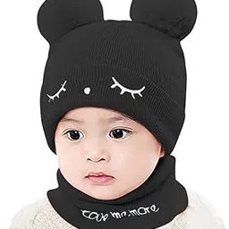 topibaaz Kids Woolen Beanie Hats Newborn Baby Boys Girls Earflap Cap Winter Warm Knit Fuzzy Plush Cap with Neck Scarf Set (Age 0-4 Yrs)-picture-31