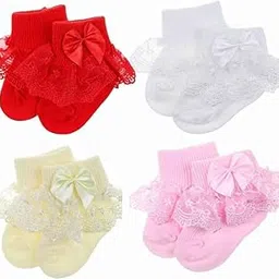 kicksy Baby Girls Full Cotton Lace Socks (Pack Of 4)-picture-45