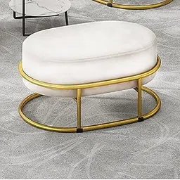 Dime Arts Shoppee Ottoman for Living Room Metal Stool | with Graceful Cushion Stylish Metal Stool for Living, Dressing and Bedroom | Pouffes for Sitting Ottoman Poufes Metal Frame (Golden Off White)-image-10