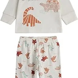 mothercare Essentials Boys Printed Full Sleeve 2-Piece T-Shirt and Pyjama Set, Cream-picture-49