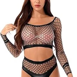 ssoshhub Women Deep V Hot Imported Lingerie Fishnet Lace Teddy Two Piece Babydoll Mini Skirt Bikini Sleepwear Swimwear Honeymoon Wedding Night Valentine Gift Skirt Panty Top Fishnet-picture-20