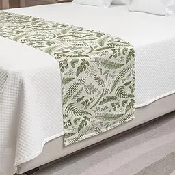 Lunarable Vintage Bed Runner, Floral Pattern with Boxwood ed Eucalyptus Fern Maidenhair, Decorative Accent Bedding Scarf for Hotels Homes and Guestrooms, King, Reseda Green Sage Green-picture-33