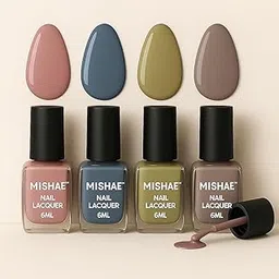 MISHAE Matte Quick‑Dry Nail Polish 4‑Pack – Deep Blue, Muted Beige, Smoky Mauve, Soft Pink – 6 ml Long‑Lasting Lacquer image 1