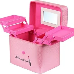 18 Cms Makeup Vanity Box and Cosmetic Travel Bag for Women and Ladies with Mirror (Pink, Assorted Color)-picture-43