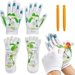 VAIDUE Acupressure Reflexology Socks and Gloves Tool Set | Hand Spa And Foot Massage Sock with Massage Rod Foot Point Complete Illustration for Women and Men Tired Relieve-picture-53