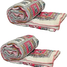 SIBLEY Cotton Quilt / 3 Layer Dohar 150 GSM Rajasthani Traditional Jaipuri Hand Block Print Summer and Winter Cotton Rajai Quilt Razai - (RED, Single Bed Set of 2, DOHER)-image-50