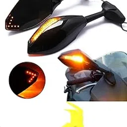Acube Mart Universal Motorcycle Rearview Side Mirrors with LED Turn Signal Indicator Adjustable Bike Rear View Mirror for R15 V3 + r15 v3 winglet yellow (Amber Yellow)-picture-21