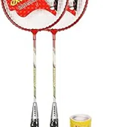 Aluminium Badminton Racket [ Set of 2 ] with 6 Nylon Shuttlecock for Beginners & Adults | Lightweight Badminton Set for Practice & Match Play | Comfortable Grip Handle Rackets (Red & Silver)-image-9