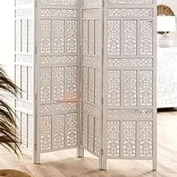 Handicrafts Décor Wooden Partitions Wood Room Divider Partition for Living Room 4 Panels (White)-picture-21
