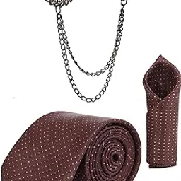 random stripe Necktie With Pocket Square & Stylish Brooch Polka-Dots Tie Set (PackOf 3)-picture-33