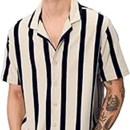 the souled store Stripes: Black, White Men and Boys Short Sleeves Collared Neck Button Front Cotton Blend Textured Shirts-picture-25