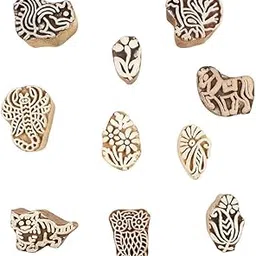 Indian-Shelf Handmade Vocalforlocal Set of 10 New Mix Wooden Printing Block (3.81 cm, Brown)-image-70