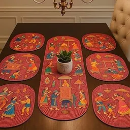 Table Mats Set of 6 with Table Runner - Non Slip, Heat Resistant, Jute Cotton Blend for Dining Room Decor (Red)-picture-28