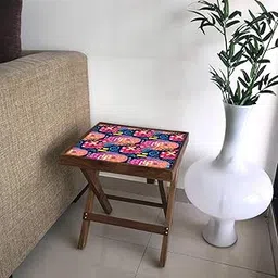 Nutcase Designer Teak Wood Side Table Folding Wooden Bedside Coffee Outdoor Picnic Table - Colorful Trendy Pattern-picture-30