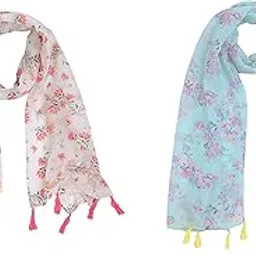 sahil scarf WOMEN FLORAL PRINTED TASSEL STOLE COMBO OF 2 (22X72INCH)-picture-39