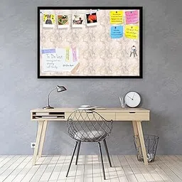 ArtzFolio Pink & Peach | Bulletin Board Notice Pin Board | Vision Soft Board Combo with Thumb Push Pins & Sticky Notes | Black Frame | 36 x 24 inch (91 x 61 cms) image 1