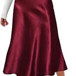 janak 'n' masaaya Satin Midi Skirt, High Waist Flared Hem, Elegant Formal Wear-picture-26