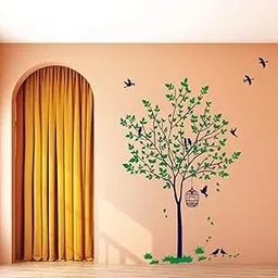 Decor KraftPVC Vinyl 3D Big Size Tree with Birds Wall Sticker – Removable Large Wall Decal for Living Room, Bedroom & Hall Home Decor, Size: 58 Cm X 55 Cm, Multicolour-picture-10