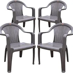 SkyGlamour Cello Aroma Plastic Chair | Armrest Chair for Living Room, Home, Garden and Indoor/Outdoor Use (Color: Grey; Set of 4 Chairs)-picture-26
