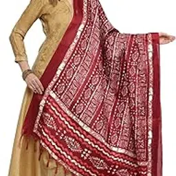 kemza Women's Block Printed Cotton Silk Dupatta image 1