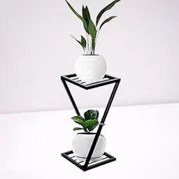 GREEN GARDENIA Z-Shape Metal Plant Stand – Double Tier Indoor Outdoor Flower Pot Holder Rack for Garden, Balcony & Corner Décor – Stylish Black Iron Shelf (Set of 1)-image-84