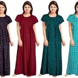 yukata KBNBJ Nighty for Women Cotton Printed Maxi Gown Ankle Length Nighty Night Dress Gown for Women Maxi - Free Size (Pack of 4)-picture-45