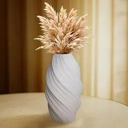 Cortina Porcelain Flower Vase for Home Decor | Flower Vase for Dining Table | Abstract Geometric Flower Vase | Aesthetic Flower Vase for Office - 20X10 CM - Grey image 1