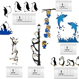 Rawpockets 30 cm Funny Penguins - Dolphins Switch Board Sticker Self Adhesive Wall Sticker (Pack of 6)-picture-11