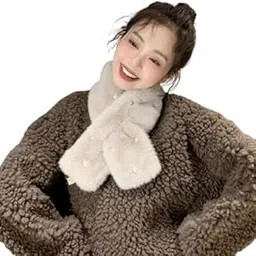 Tricky Shopper™ Pearl Desing Fluffy Faux Fur Collar Scarf Rabbit Ears Plush Neck Wrap Winter Warmer for Women-picture-14